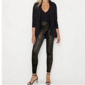 Spanx Velvet Leggings Black Gold Metallic Shine Shimmer‎ Stretch Women Small